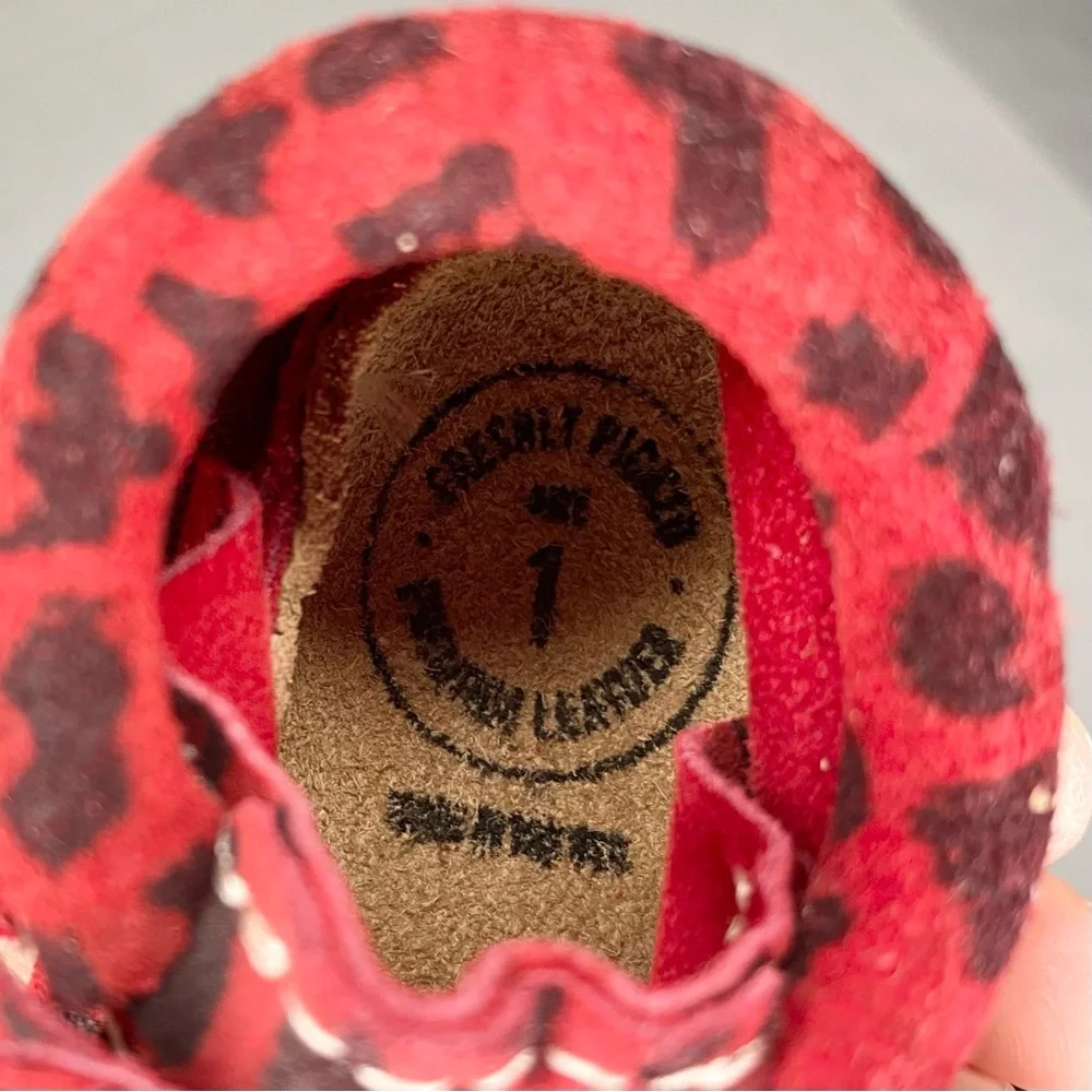 Freshly Picked Red Black Leopard Print Genuine Leather Moccasins Infant Size 1